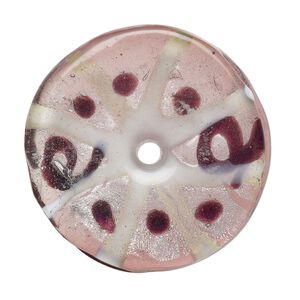 Focal, lampworked glass, pkg/1, opaque purple and white with silver-colored foil, 36-37mm undrilled donut.