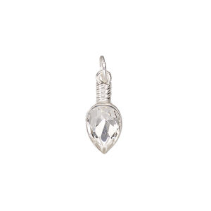 Charm, silver-finished "pewter" (zinc-based alloy) and glass, clear, 17x7.5mm light bulb. Sold per pkg of 6.