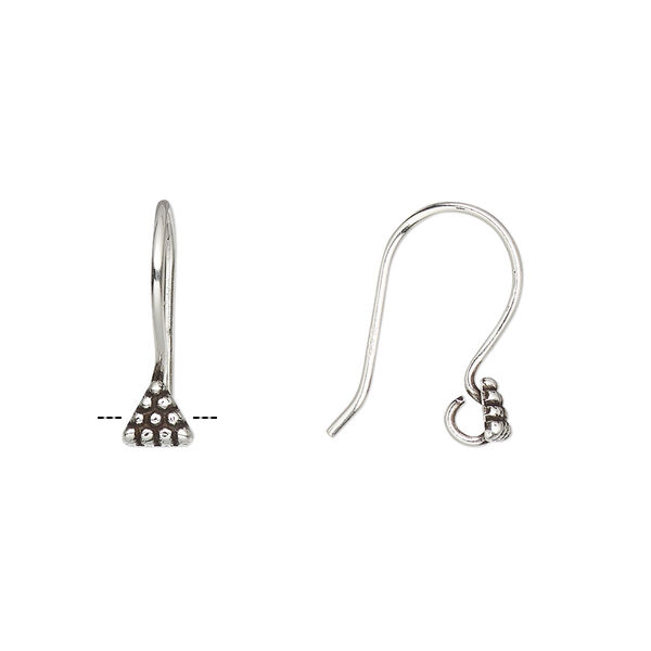 Ear wire, antiqued sterling silver, 18mm fishhook with 4mm beaded triangle and open loop, 20 gauge. Sold per pkg of 2 pairs. image number 0