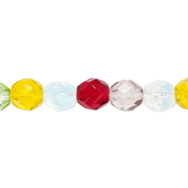 Bead, Czech fire-polished glass, multicolored, 8mm faceted round. Sold per 15-1/2" to 16" strand. image number 0