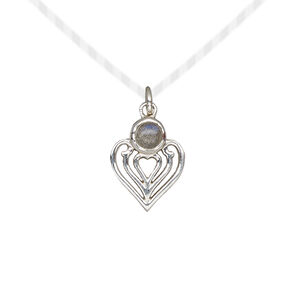 Labradorite / sterling silver 1pkg1, heart drop natural antiqued 14x11mm