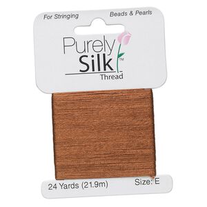 Thread, Purely Silk™, brown, size E. Sold per 24-yard card.