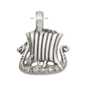 Pendant, antique pewter (tin-based alloy), 32x27mm Viking ship. Sold individually.