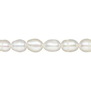 Pearl, White Lotus™, cultured freshwater pearl (bleached), white, 6-7mm rice, D grade, Mohs hardness 2-1/2 to 4. Sold per 15-1/2" to 16" strand.