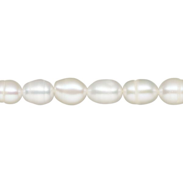 Pearl, White Lotus™, cultured freshwater pearl (bleached), white, 6-7mm rice, D grade, Mohs hardness 2-1/2 to 4. Sold per 15-1/2" to 16" strand. image number 0