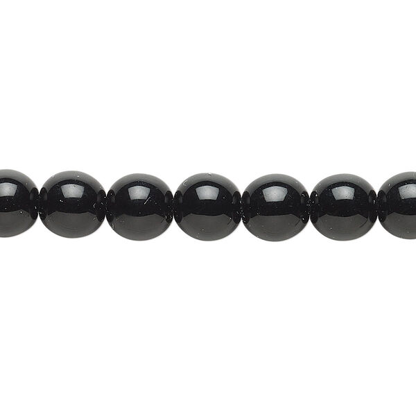 Bead, Czech glass druk, opaque black, 8mm round. Sold per 15-1/2" to 16" strand. image number 0