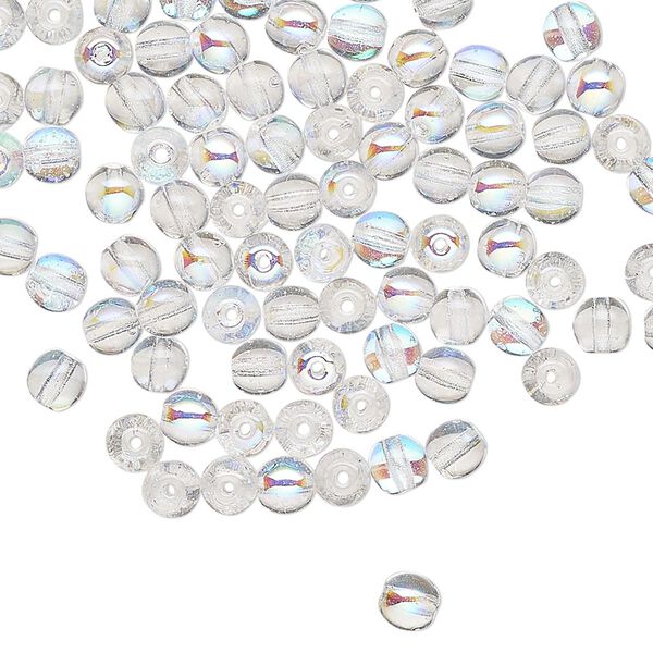 Czech glass 1pkg100, round druk bead clear AB 4mm image number 0
