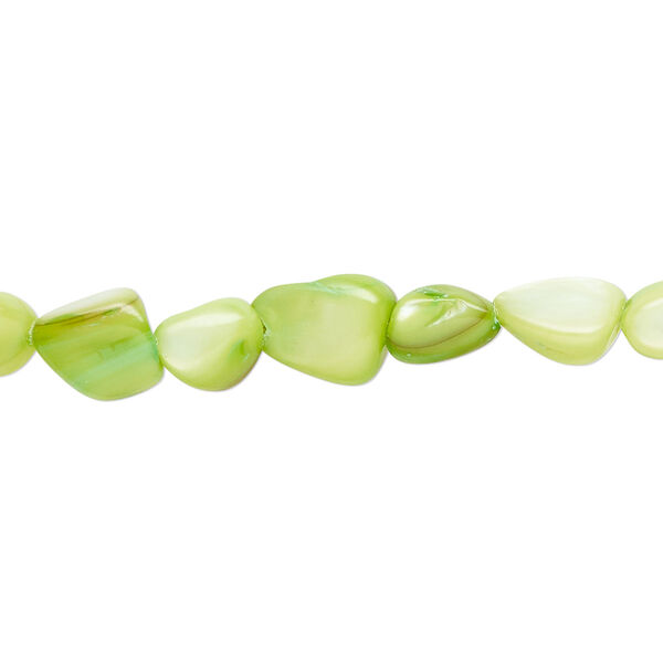 Bead, mother-of-pearl shell (dyed), green apple, small to large pebble, Mohs hardness 3-1/2. Sold per 30-inch strand. image number 0