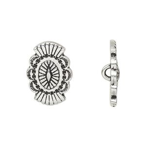 Button, TierraCast®, "Western Winds" collection, antique silver-plated pewter (tin-based alloy), 20x14mm with concho design and closed loop. Sold per pkg of 2.