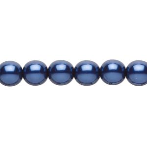 Bead, Czech pearl-coated glass druk, dark blue, 8mm round. Sold per 15-1/2" to 16" strand.