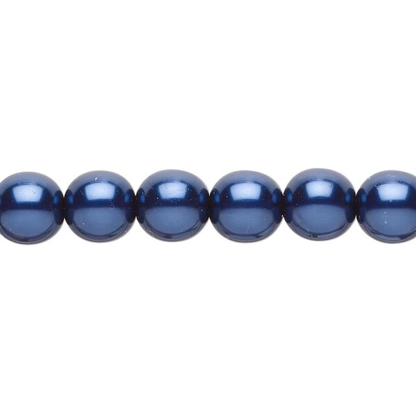 Bead, Czech pearl-coated glass druk, dark blue, 8mm round. Sold per 15-1/2" to 16" strand. image number 0