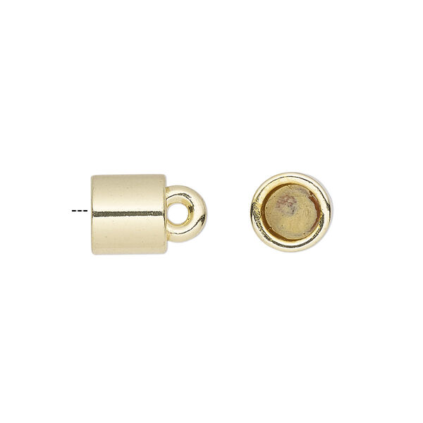 Cord end, glue-in, gold-finished "pewter" (zinc-based alloy), 8x8mm barrel, 5.5mm inside diameter. Sold per pkg of 2. image number 0