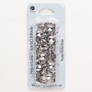 Earstud, steel, pkg/48 pairs, antique silver finish, 10x8mm with closed loop and 6.5mm round setting.