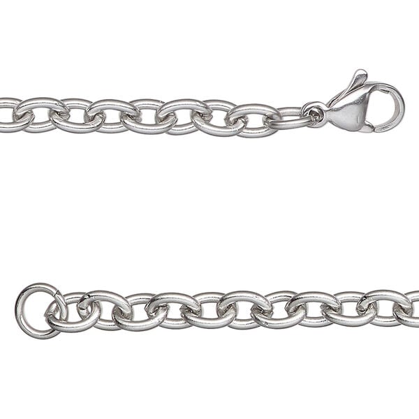 Chain, stainless steel, 4.5mm cable, 20 inches with lobster claw clasp. Sold individually. image number 0