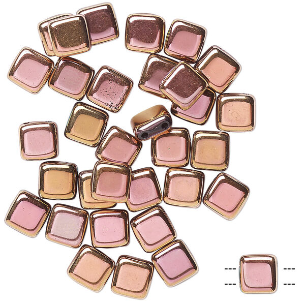 Bead, Preciosa, Czech pressed glass, opaque pale rose copper, 6x6mm flat square with (2) 0.7mm holes. Sold per pkg of 40. image number 0