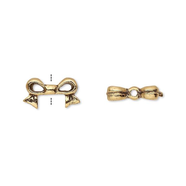 Bead, antique gold-plated pewter (tin-based alloy), 13x7mm bow, fits 6mm cube bead. Sold per pkg of 4. image number 0