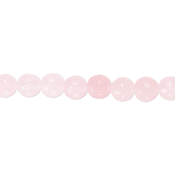 Bead, rose quartz (natural), 6mm tumbled faceted round, B grade, Mohs hardness 7. Sold per 15-1/2" to 16" strand. image number 0