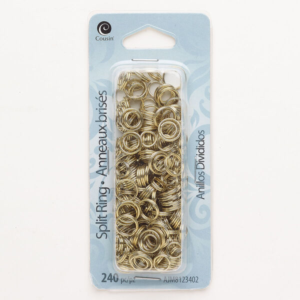 Split ring assortment, steel, pkg/240, gold finish, 6mm/7mm/8mm round. image number 0