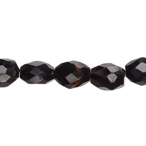 Black onyx 1pkg1, hand-cut faceted puffed oval bead 8 inch 9x7mm-13x9mm