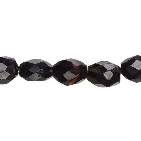 Black onyx 1pkg1, hand-cut faceted puffed oval bead 8 inch 9x7mm-13x9mm image number 0