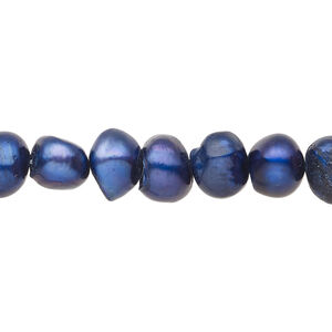 Freshwater pearl 1pkg1, semi-round, 15.5-16 inch cobalt blue 8-10mm cultured