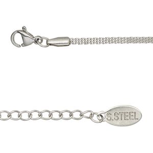 Chain 1pkg1 flat, 1.5mm / lobster claw clasp, stainless steel 16 inch