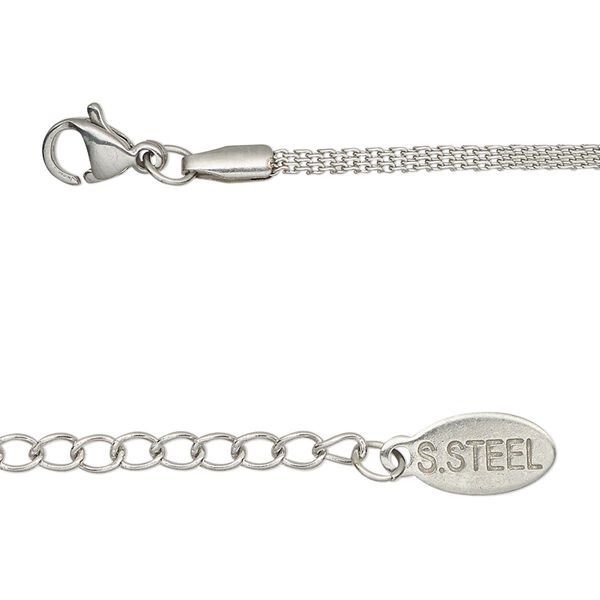 Chain, stainless steel, 1.5mm flat, 16 inches with 2-inch extender chain and lobster claw chain. Sold individually. image number 0