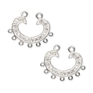 Link, sterling silver and cubic zirconia, clear, 18x12mm single-sided horseshoe with closed 7 loops. Sold per pkg of 2.
