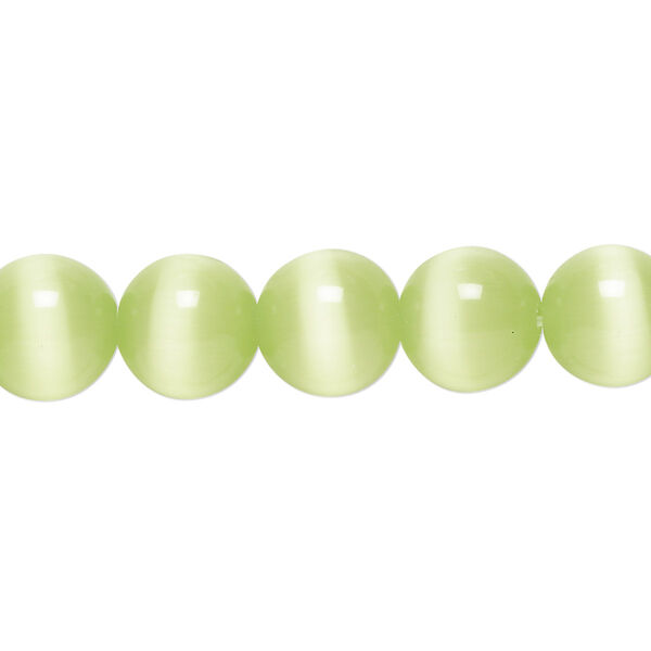 Bead, cat's eye glass (fiber optic glass), light green, 10mm round, quality grade. Sold per 15-1/2" to 16" strand. image number 0