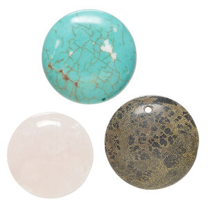 Multi-gemstone 1pkg3, top-drilled domed round flatback drop mix 23-28mm