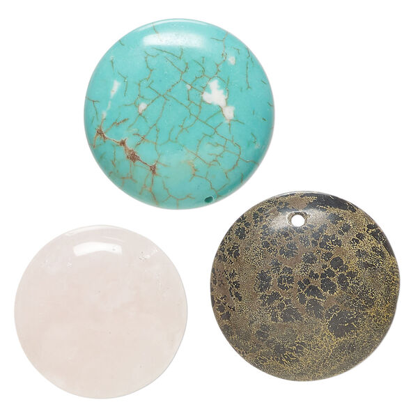 Multi-gemstone 1pkg3, top-drilled domed round flatback drop mix 23-28mm image number 0