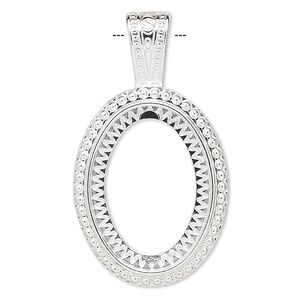 Pendant, silver-plated "pewter" (zinc-based alloy), 43x24mm oval with rope design and 25x18mm oval setting. Sold per pkg of 4.