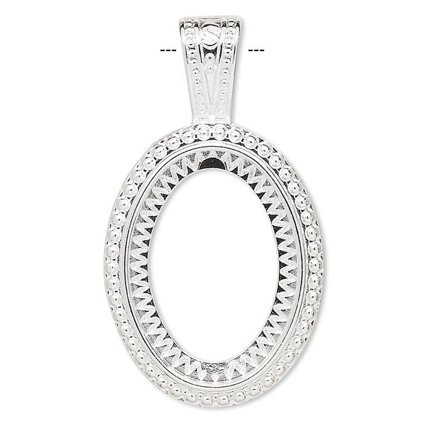 Pendant, silver-plated "pewter" (zinc-based alloy), 43x24mm oval with rope design and 25x18mm oval setting. Sold per pkg of 4. image number 0