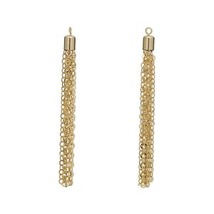 Focal, 1pkg2 gold-finished brass, 3 x 1/4 inch tassel with cable chain.