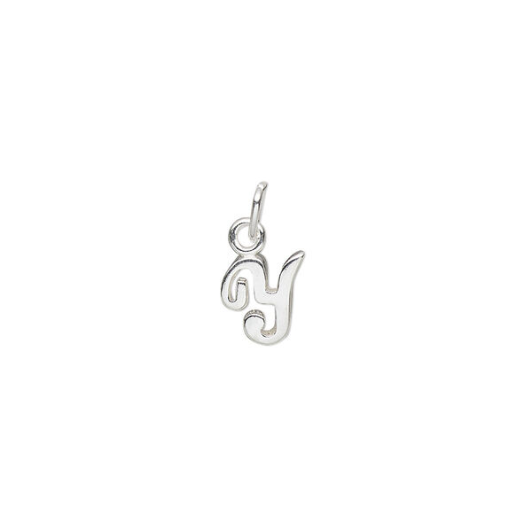 Charm, sterling silver, 7mm Champagne cursive alphabet letter "Y." Sold individually. image number 0