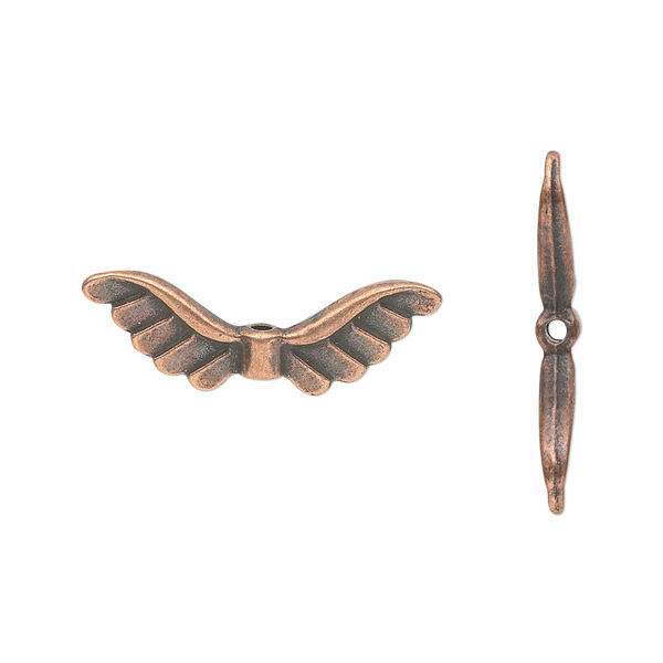 Bead, antique copper-plated "pewter" (zinc-based alloy), 24x8mm double-sided angel wings. Sold per pkg of 20. image number 0