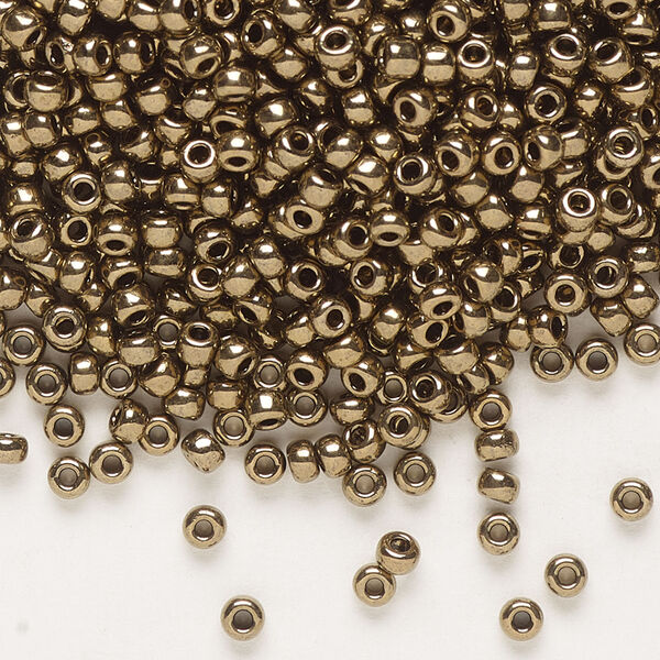 Seed bead, Miyuki, glass, 1pkg10g, #8 rocaille, opaque metallic dark bronze (RR-457) image number 0