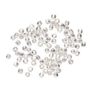 Bead 1pkg100, fire-polished, silver-plated glass, opaque clear, 2mm faceted round.