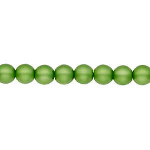 Bead, Czech pearl-coated glass druk, opaque matte green, 6mm round. Sold per 15-1/2" to 16" strand.
