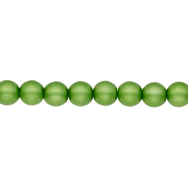 Bead, Czech pearl-coated glass druk, opaque matte green, 6mm round. Sold per 15-1/2" to 16" strand. image number 0