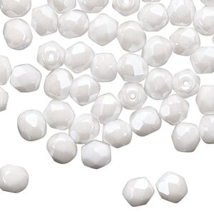 Bead Preciosa Czech fire-polished glass 1pkg60, 6mm faceted round, opaque alabaster snow white luster