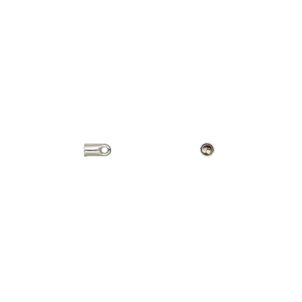 Cord end, glue-in, imitation rhodium-plated brass, 4x2mm with 1mm inside diameter. Sold per pkg of 100. image number 0