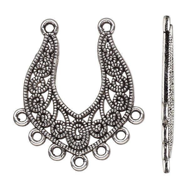 Focal, antique silver-finished "pewter" (zinc-based alloy), 30x26.5mm single-sided with 7 closed loops. Sold per pkg of 10. image number 0
