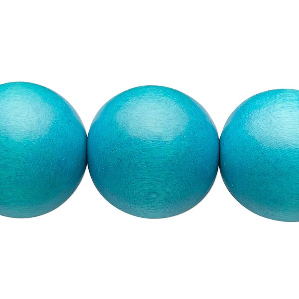 Bead, Taiwanese cheesewood (dyed / waxed), turquoise blue, 19-20mm round. Sold per 15-1/2" to 16" strand. image number 0