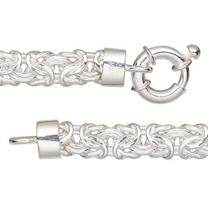 Chain 1pkg1 sterling silver Byzantine, 7.5mm / springring clasp, 20 inch