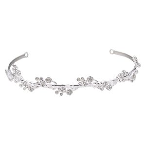 Headband, glass / glass rhinestone / imitation rhodium-plated brass, clear, 20mm wide with 2 loops, 15 inches. Sold individually.