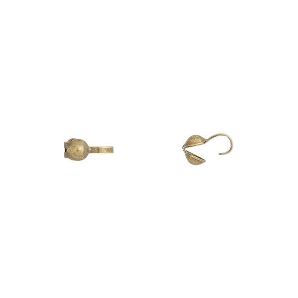 Bead tip, antique gold-plated brass, 6x3mm bottom clamp-on with open loop. Sold per pkg of 100. image number 0