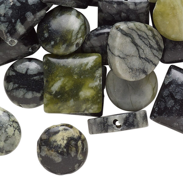 Bead mix, Picasso serpentine (natural), 12mm-18x13mm mixed shapes, C grade, Mohs hardness 2-1/2 to 6. Sold per 2-ounce pkg, approximately 35 beads. image number 0