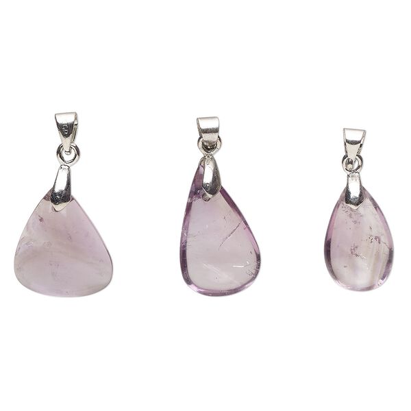 Amethyst / pewter (tin-based alloy) 1pkg3, imitation rhodium-finished teardrop freeform pendant natural 17x10mm-22x13mm image number 0