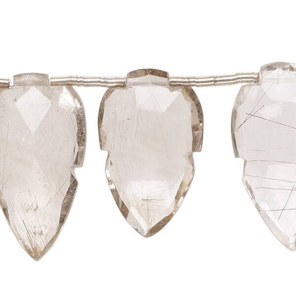 Bead, golden rutilated quartz and red hair quartz (natural), 23x13mm-29x16mm hand-cut top-drilled faceted puffed arrowhead, B grade, Mohs hardness 7. Sold per pkg of 12. image number 0